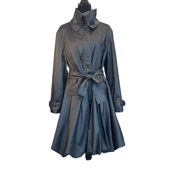 SAMUEL Dong Gray Belted Full Zip Water Resistant Bubble Trench Coat Sz L - Picture 3 of 16